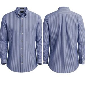 Eddie Bauer Shirt Mens 2XL Blue / White Striped  Relaxed Fit Wrinkle Free